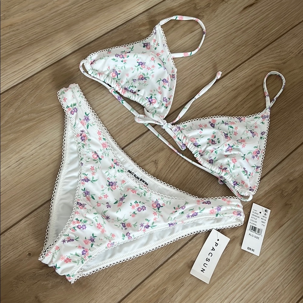 PacSun White Floral Triangle Bikini Set